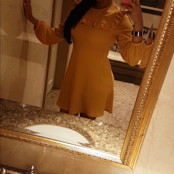 Zara Mustard Short Ruffle Dress - Picture 2 of 6